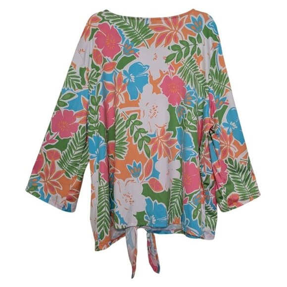 Ruby Rd Floral Shirt Womens Size 2X Green Colorful Tropical Stretch Waist Tie - Picture 7 of 10